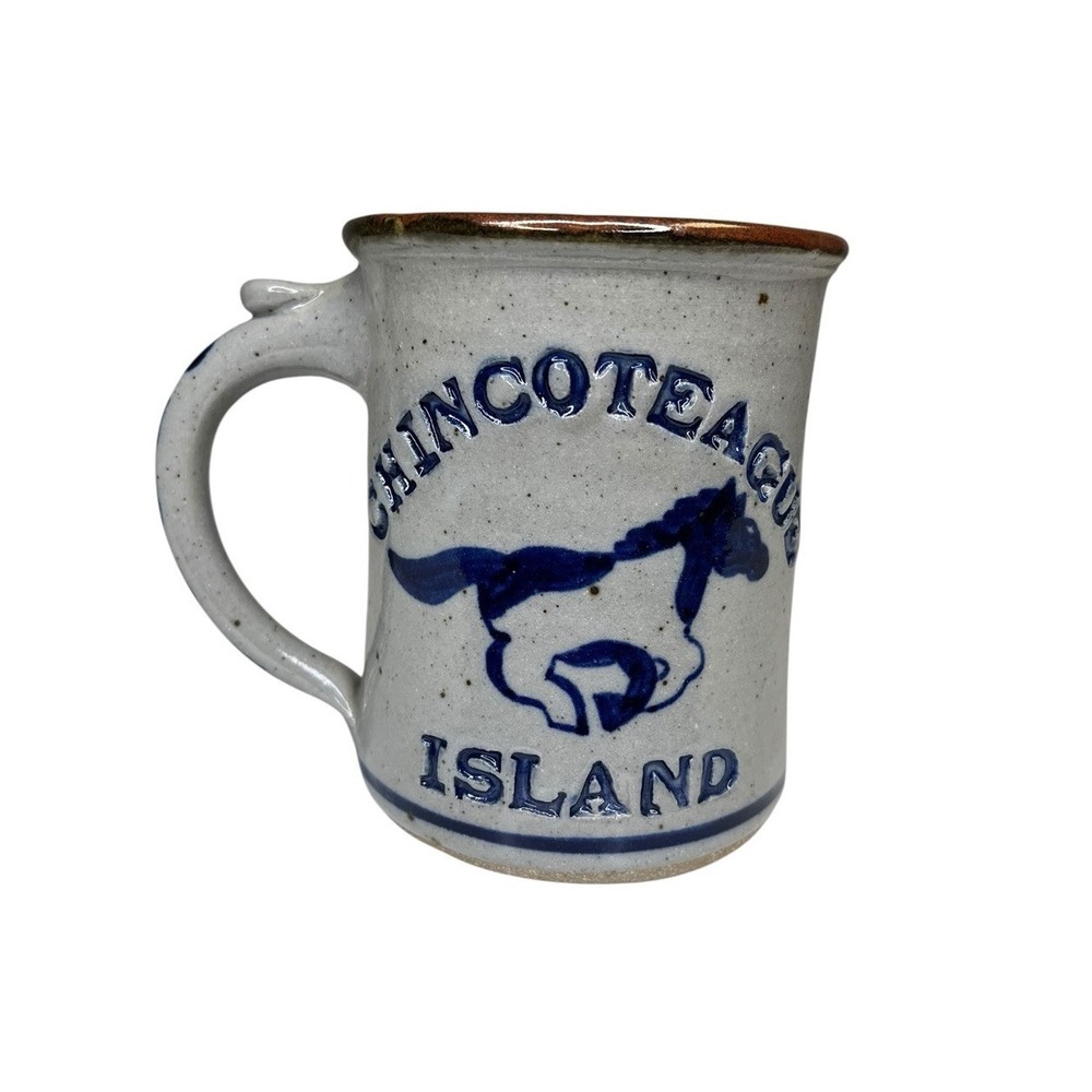 HARVEY Pottery Salt Glazed Mug Chincoteague Island Horse Stamped Handmade
